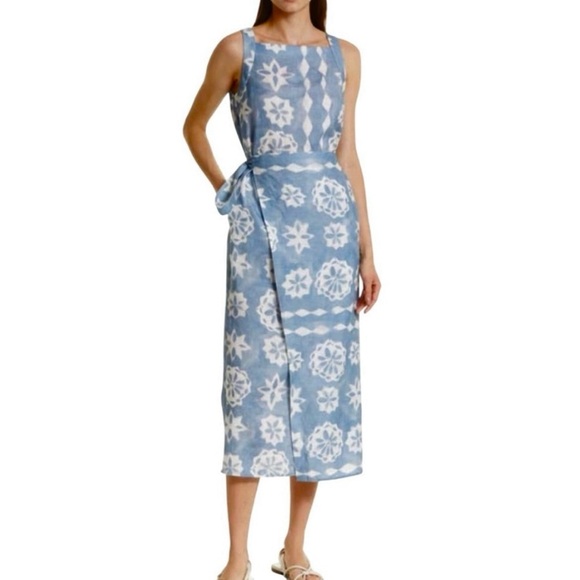 Rebecca Taylor Linen Paper Fleur Whisper Midi Dress Blue Size XS - Picture 14 of 14